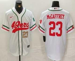 Mens San Francisco 49ers #23 Christian McCaffrey Number White Mexico Cool Base Stitched Baseball Jersey